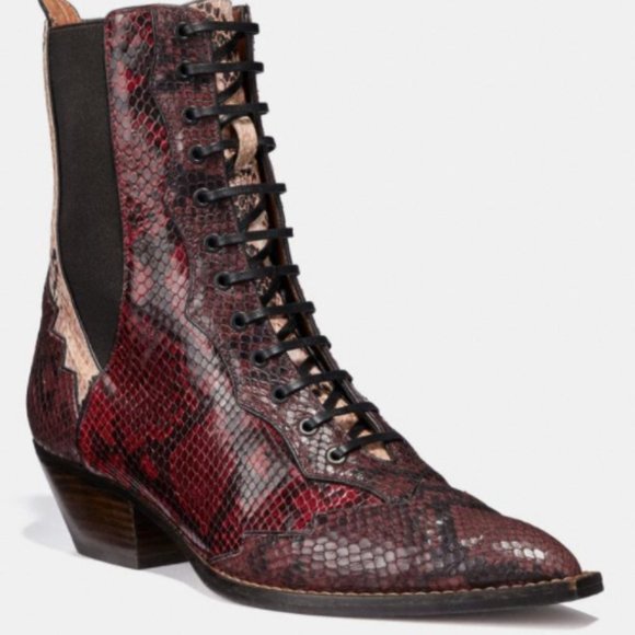 Coach Lace Up Bootie With Patchwork Snake NEW - Picture 4 of 9